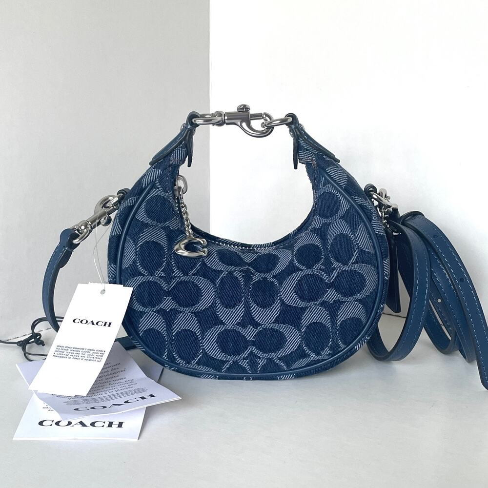 Coach Jonie Bag CAO04 Signature Denim Deep Blue Multi Crossbody Wristlet - Picture 12 of 13